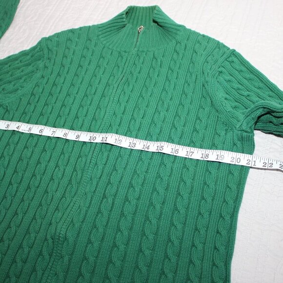 LL Bean Womens Full Zip Kelly Green Cable Knit Cardigan Sweater Size XL Cotton - Picture 6 of 7